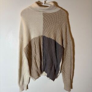 Altar'd State Color Block‎ Turtleneck Sweater Cable Knit Size Medium